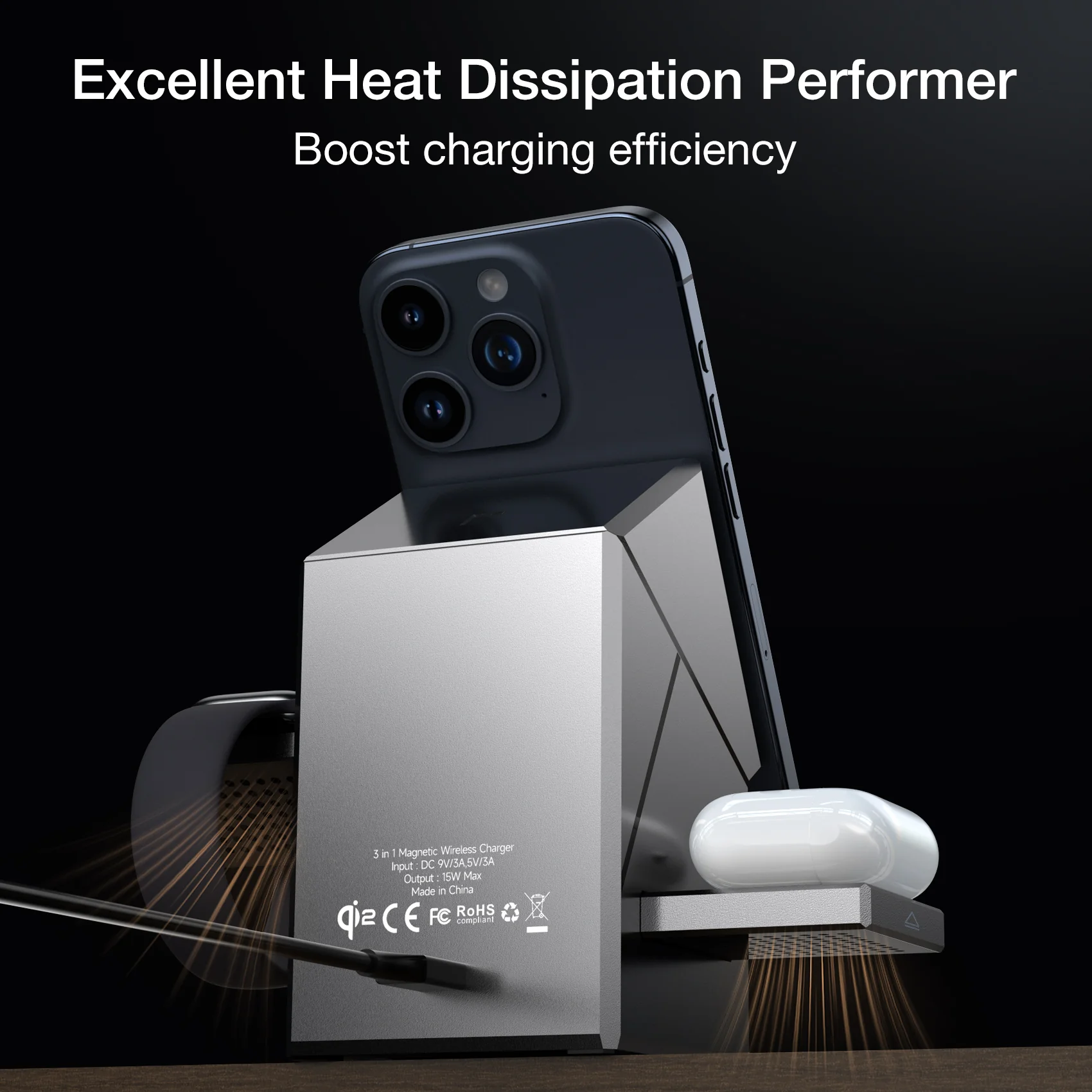 Tough On Qi2 3 in 1 Wireless Charger Auto-Rotating Compatible with MagSafe - Image 5
