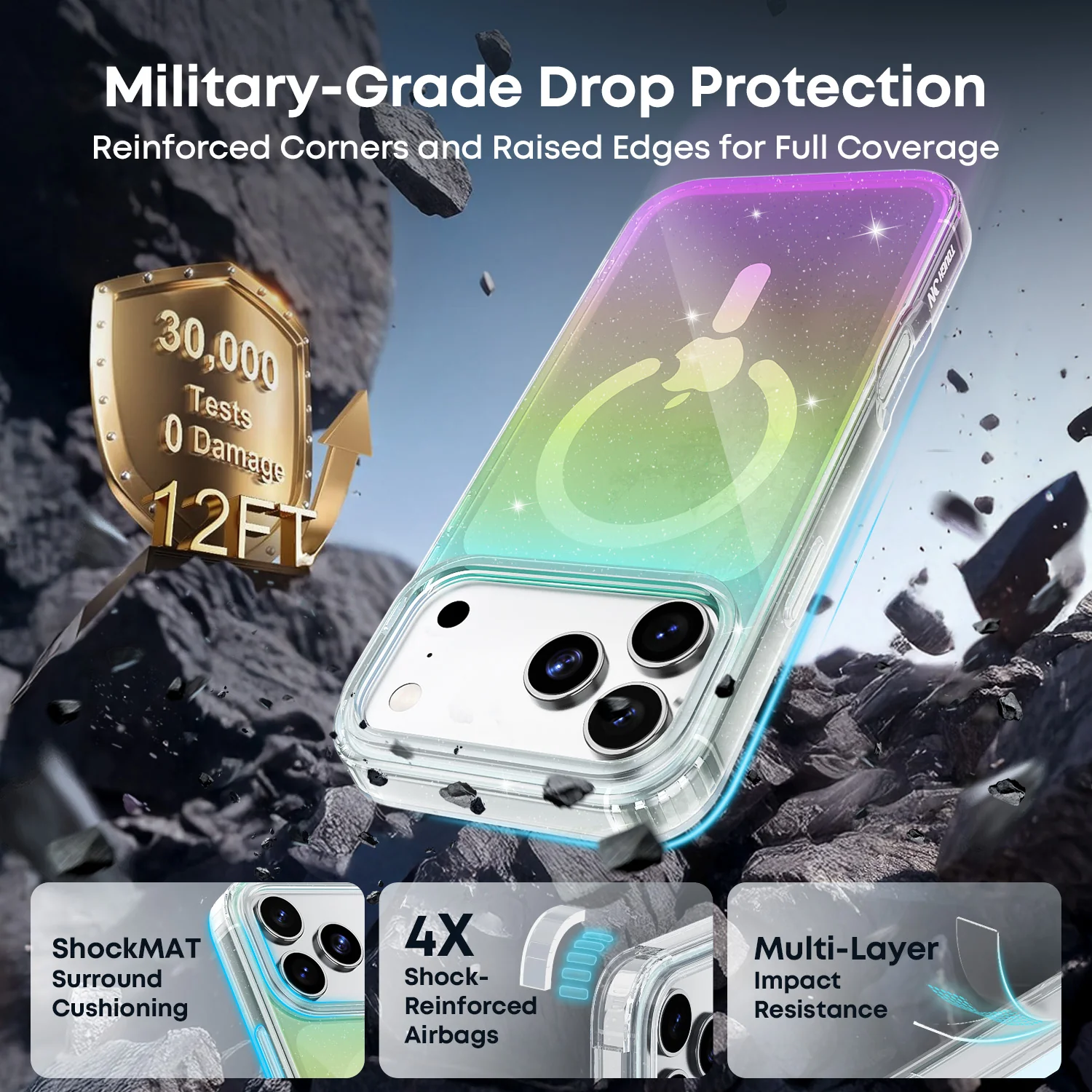 Tough On No Yellow Glitter Iridescent Case with MagSafe for iPhone - Image 4