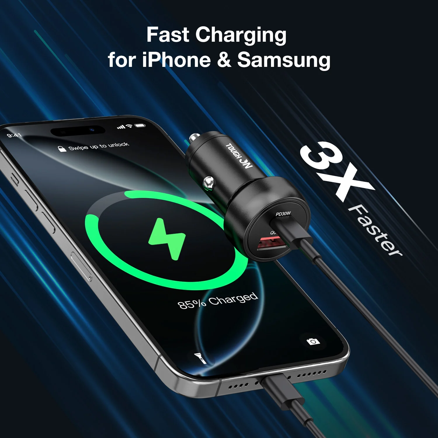 Tough On Fast Charging Car Charger with USB C and USB A Ports - Image 2