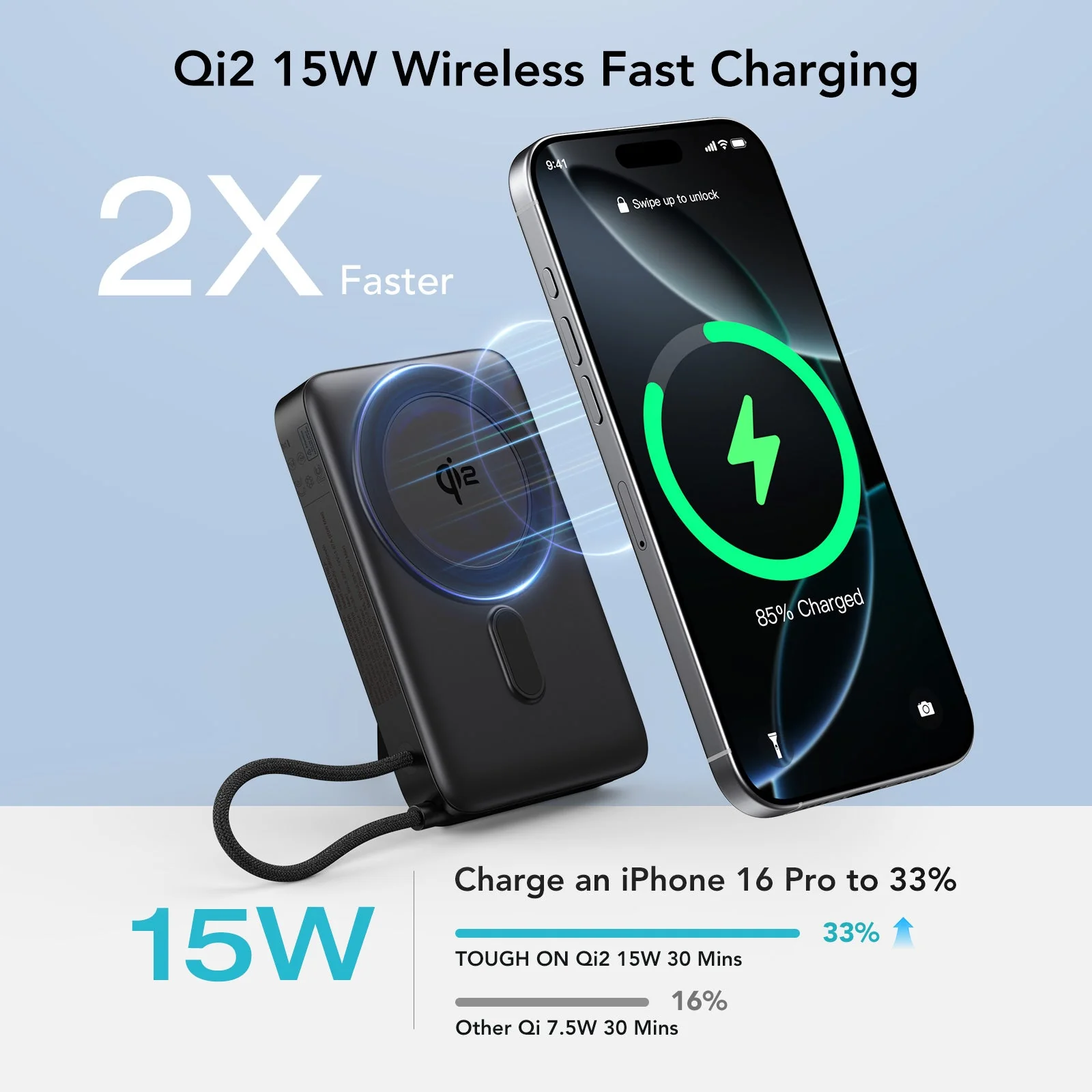 Tough On MagSafe Power Bank Qi2 10000mAh Built-in Cable and Stand - Image 3