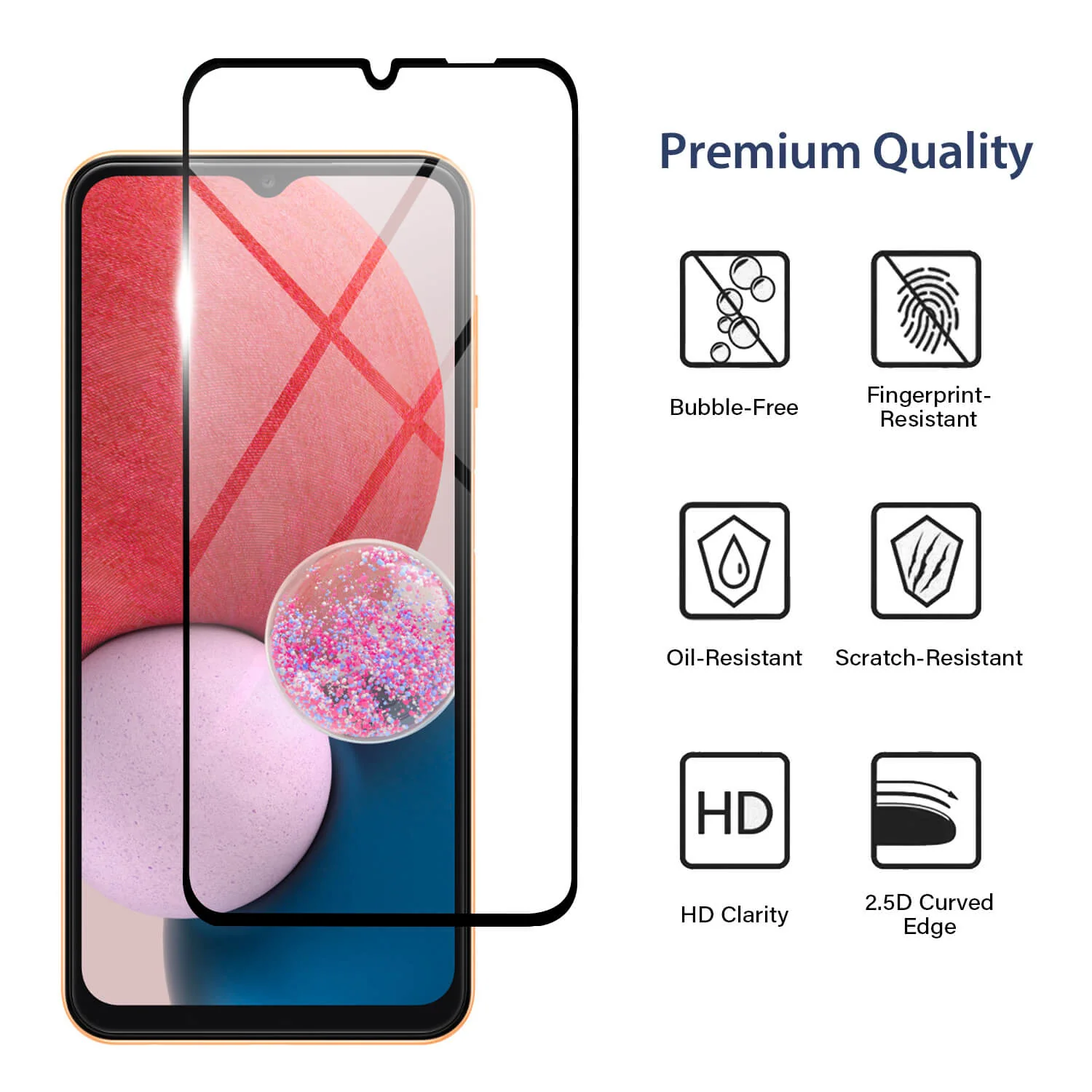 Tough On Samsung Galaxy A12/A13 5G/A32 5G/A04s 2.5D Tempered Glass Screen Protector Black - Image 2