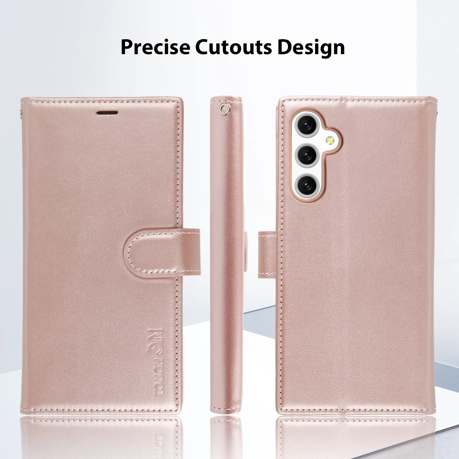 Tough On Samsung Galaxy A14 5G Flip Wallet Leather Case Rose Gold - Image 2