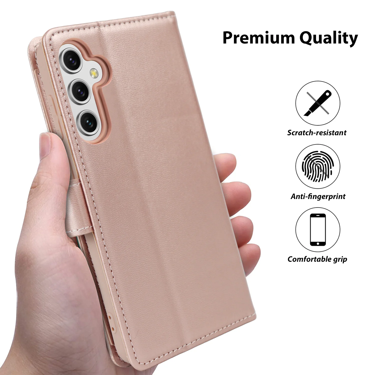 Tough On Samsung Galaxy A14 5G Flip Wallet Leather Case Rose Gold - Image 5