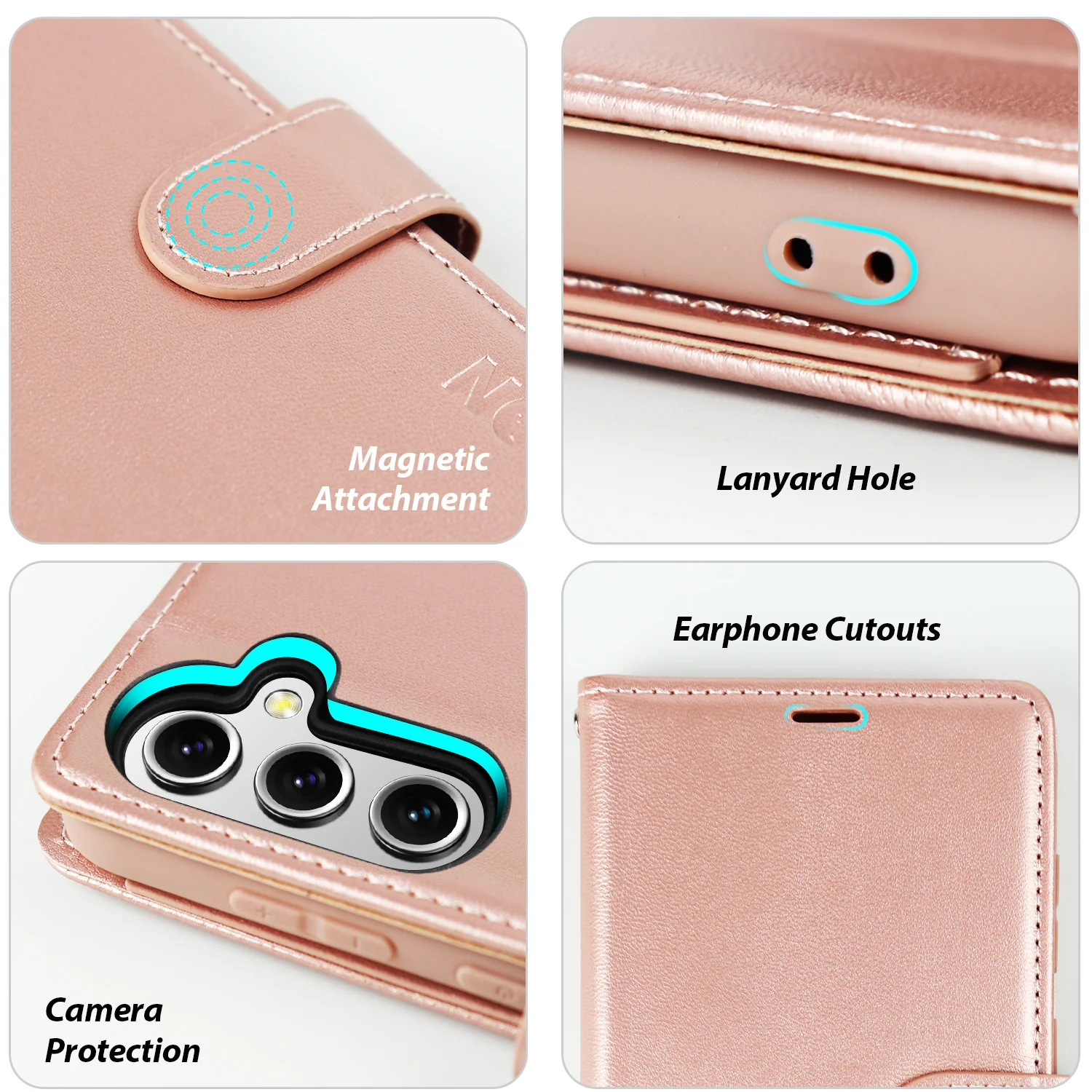 Tough On Samsung Galaxy A14 5G Flip Wallet Leather Case Rose Gold - Image 6