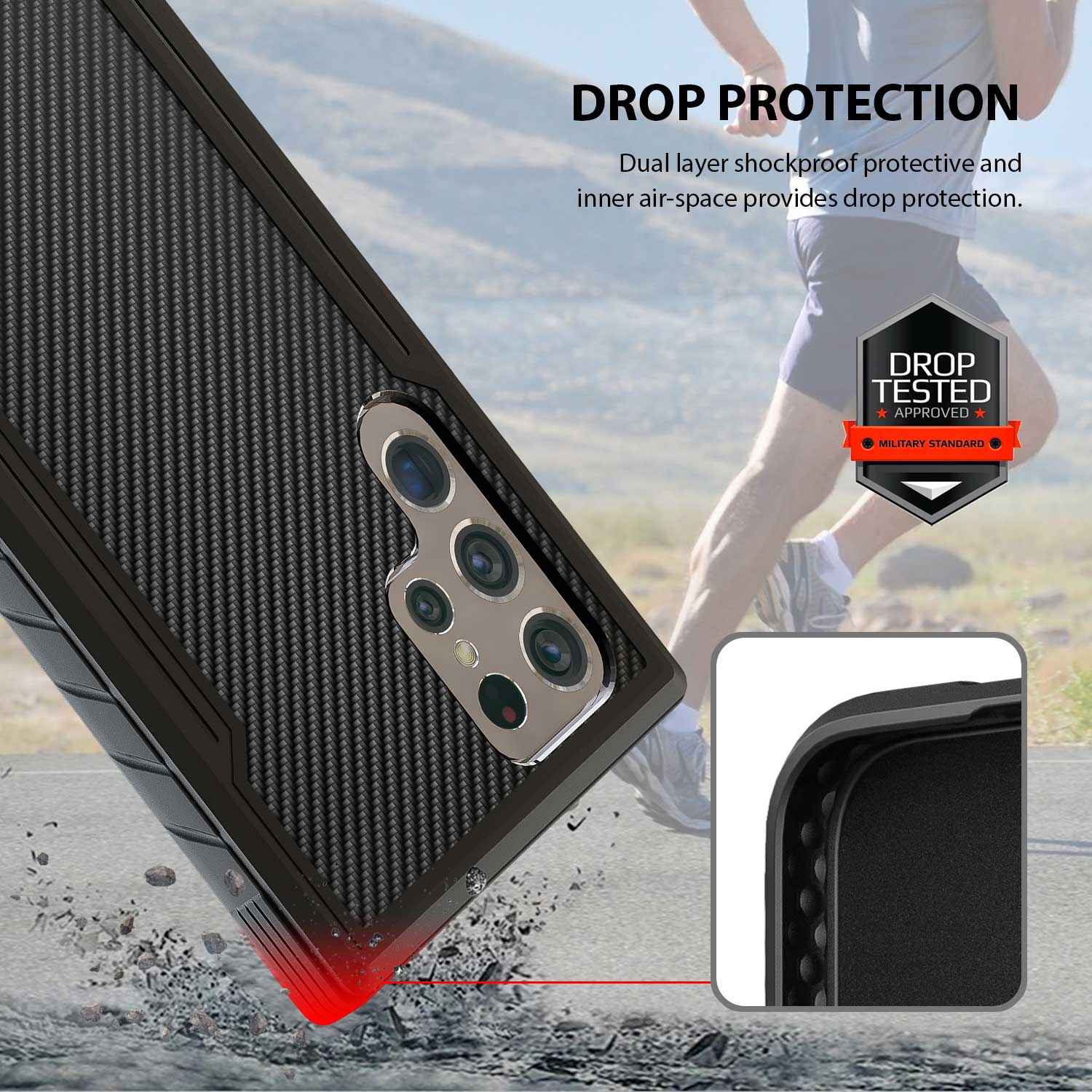 Tough On Samsung Galaxy S22 Ultra Case Iron Shield Carbon Fiber Black - Image 3