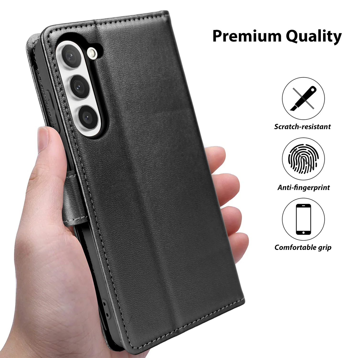 Tough On Samsung Galaxy S23 Plus Flip Wallet Leather Case Black - Image 5