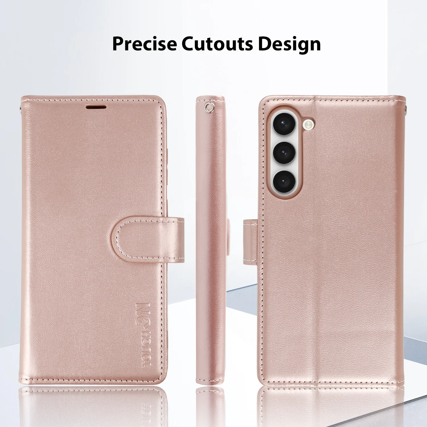 Tough On Samsung Galaxy S23 Plus Flip Wallet Leather Case Rose Gold - Image 2