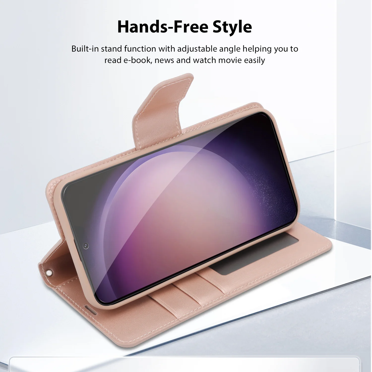 Tough On Samsung Galaxy S23 Plus Flip Wallet Leather Case Rose Gold - Image 3