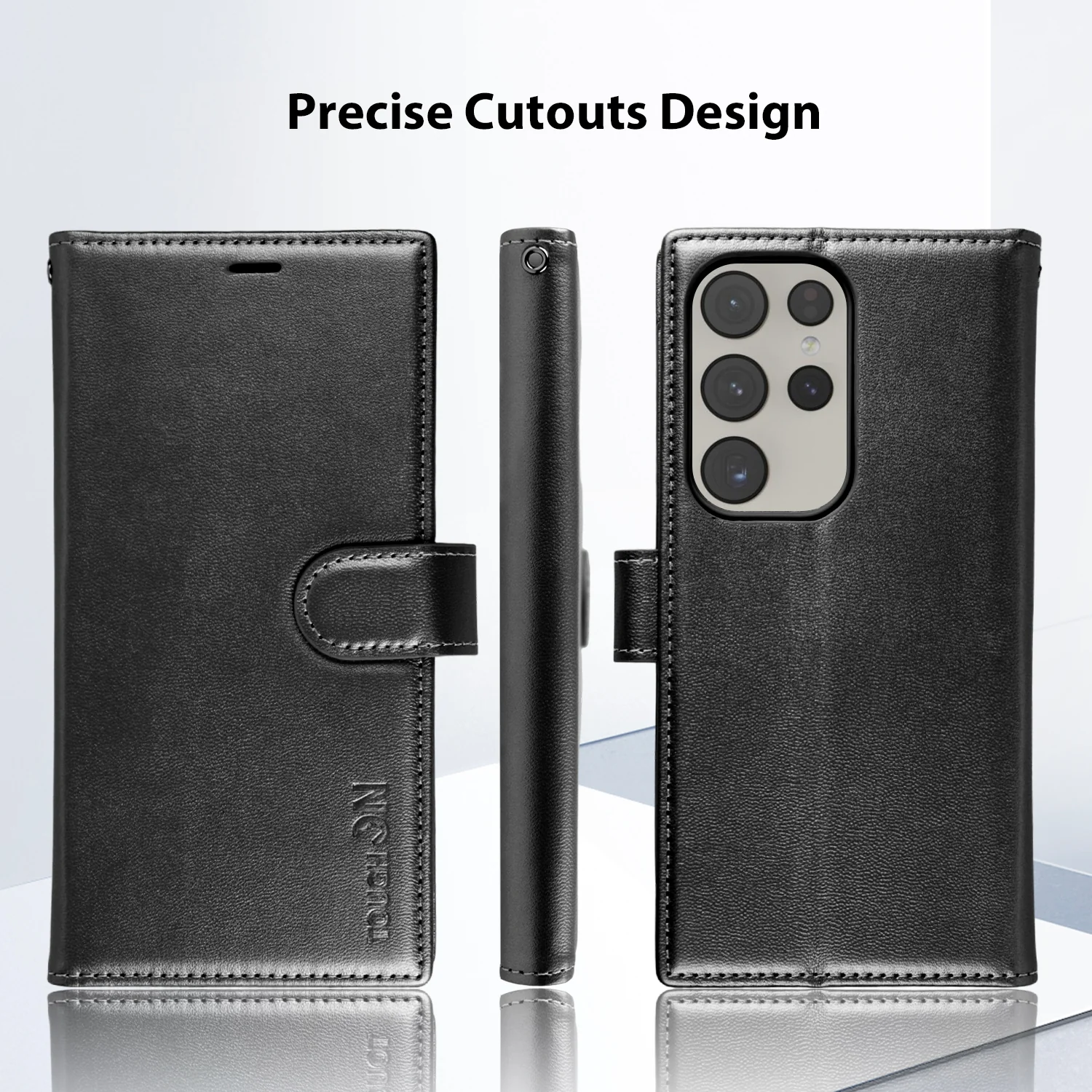 Tough On Samsung Galaxy S23 Ultra Flip Wallet Leather Case Black - Image 2