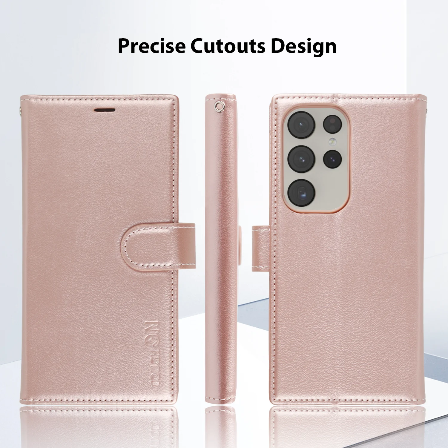 Tough On Samsung Galaxy S23 Ultra Flip Wallet Leather Case Rose Gold - Image 2