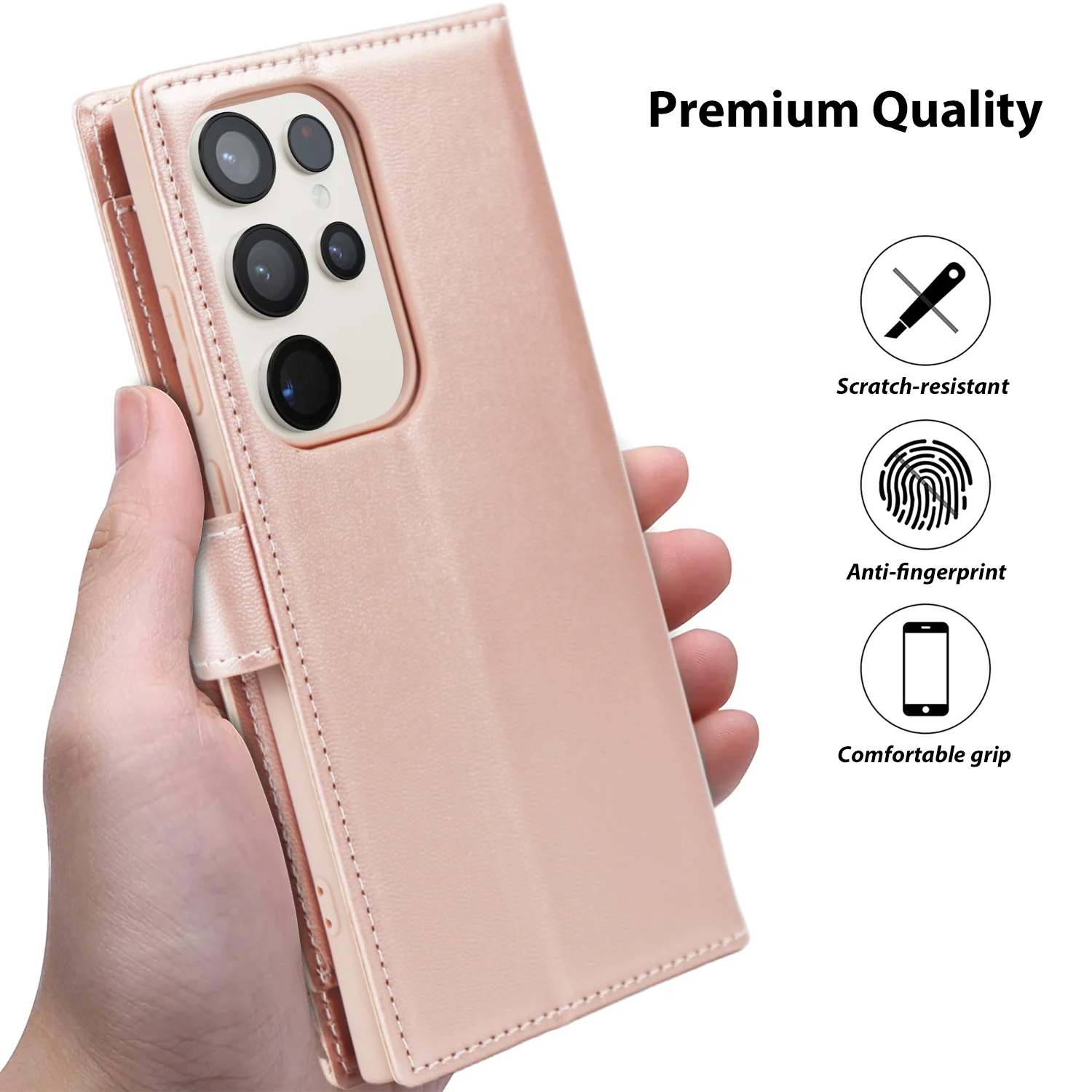 Tough On Samsung Galaxy S23 Ultra Flip Wallet Leather Case Rose Gold - Image 5