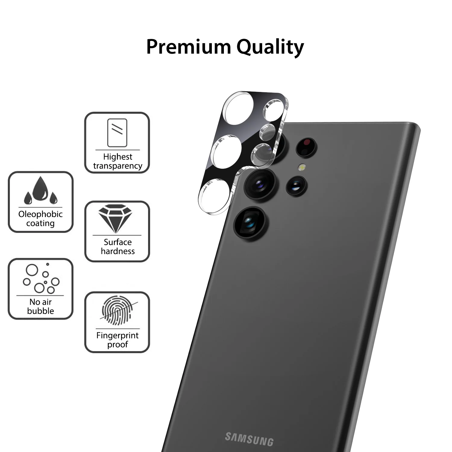 Tough On Samsung Galaxy S23 Ultra Rear Camera Protector Tempered Glass Black - Image 2