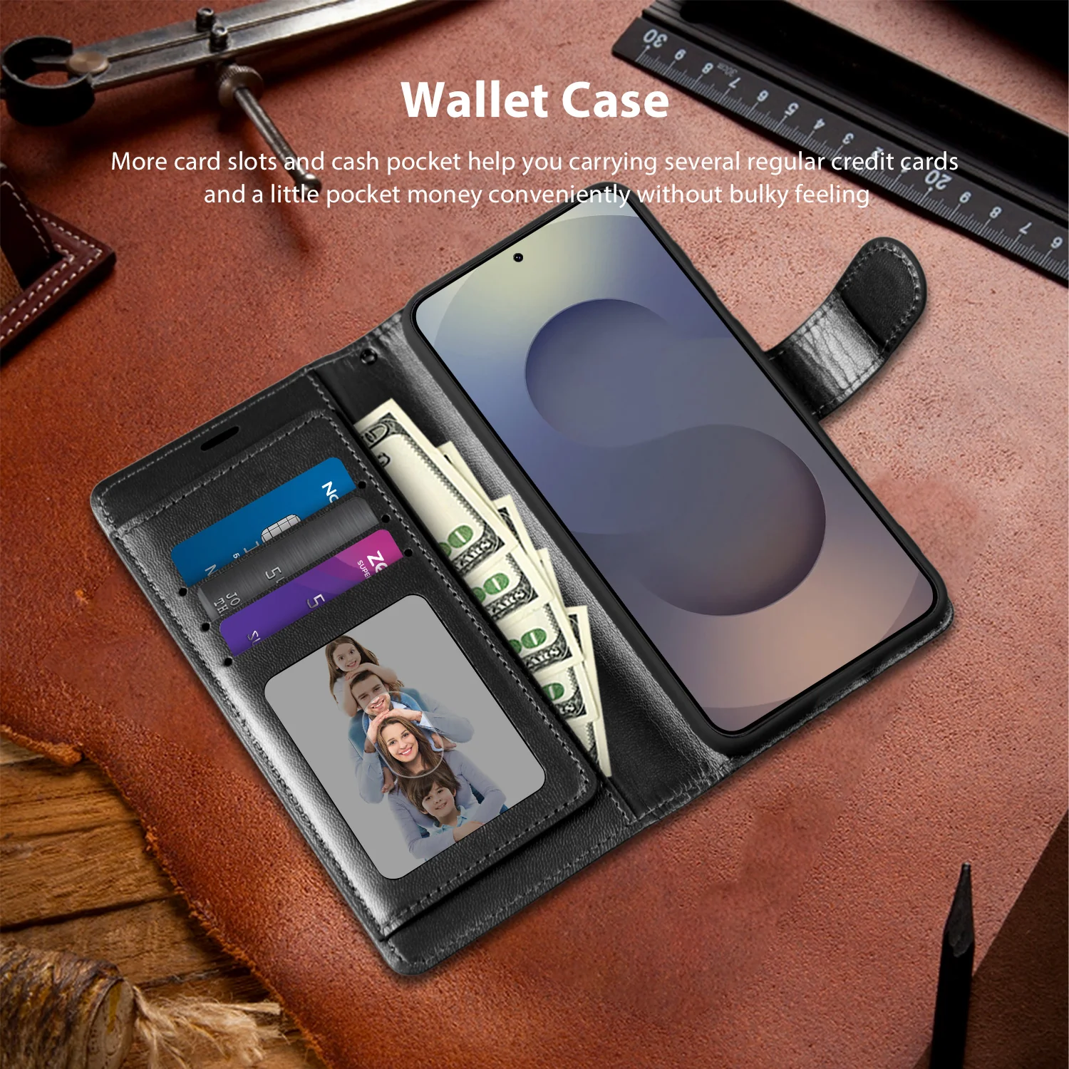 Tough On Samsung Galaxy S25 Edge Flip Wallet Leather Case Black - Image 6