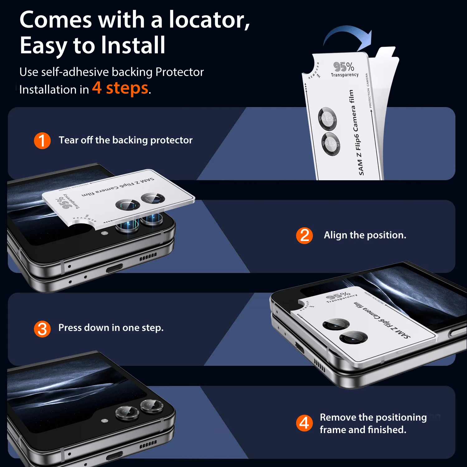 Tough On Samsung Galaxy Z Flip6 Camera lens Protector Tempered Glass Individual Ring - Image 5