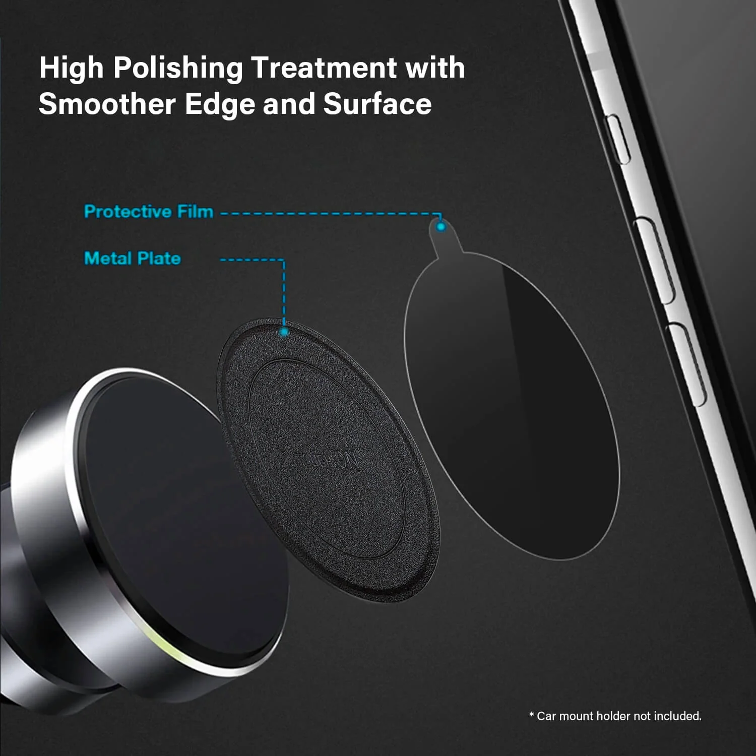 Tough On Universal Magnetic Metal Plate Car Mount for Phone Black (2 Packs) - Image 5