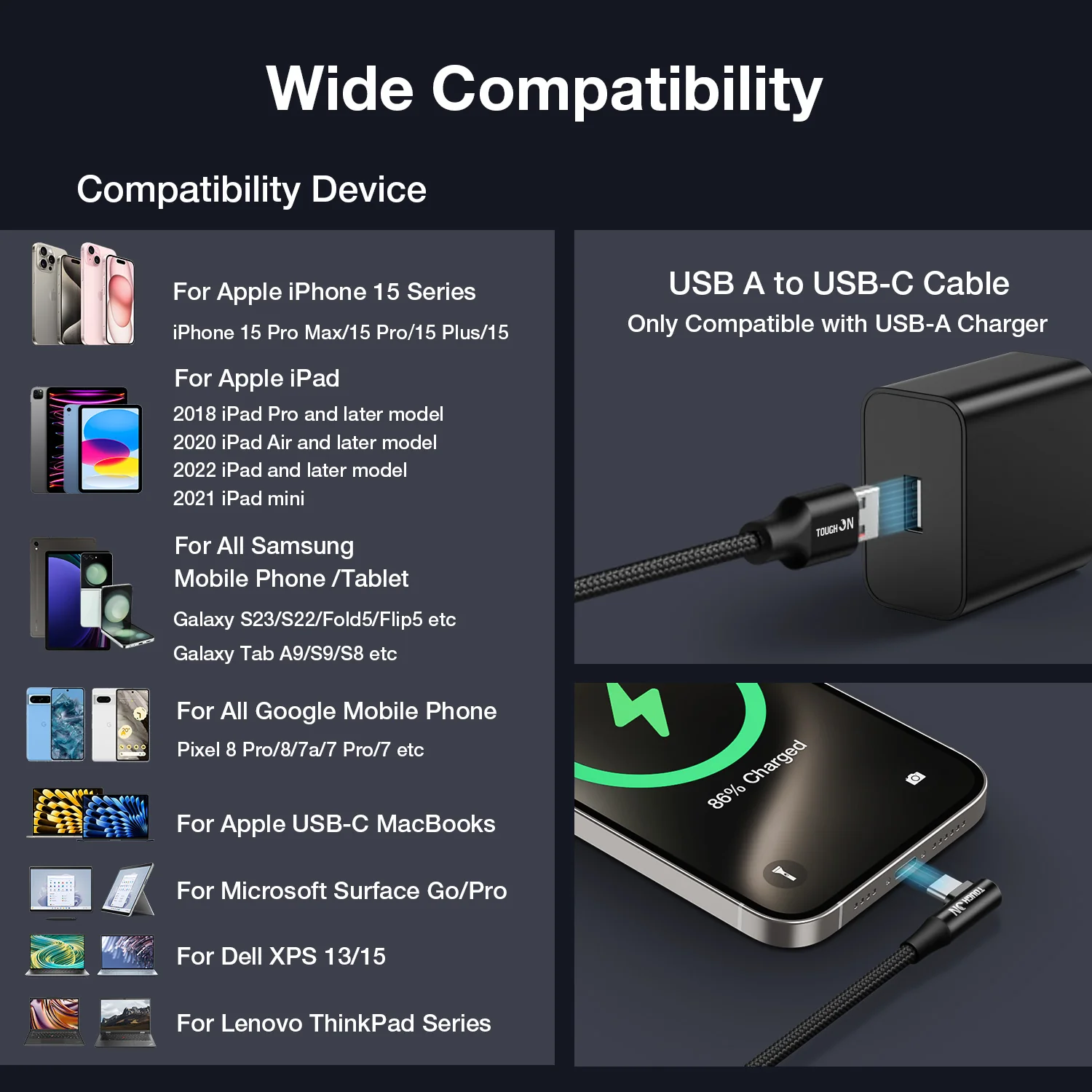 Tough On USB A to USB C Charger Cable 100W Fast Charging - Image 4