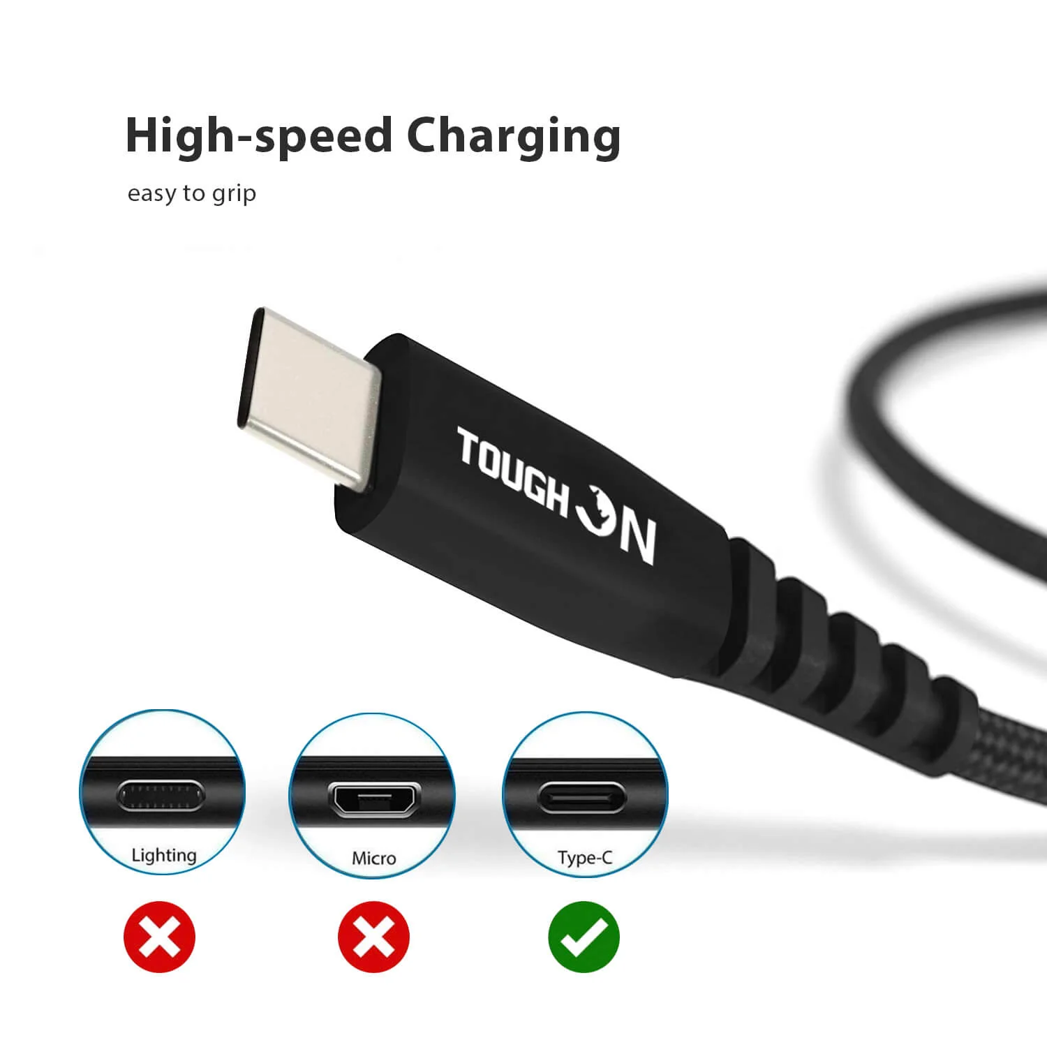 Tough on USB A to USB C Charger Cable 1m Black - Image 3