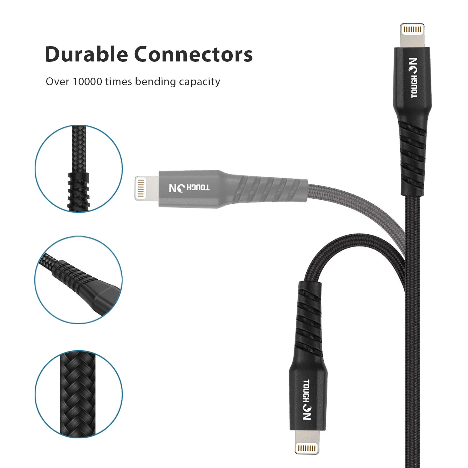 Tough on USB C to Lightning Cable 1m Black for iPhone & iPad Apple MFi Certified - Image 3