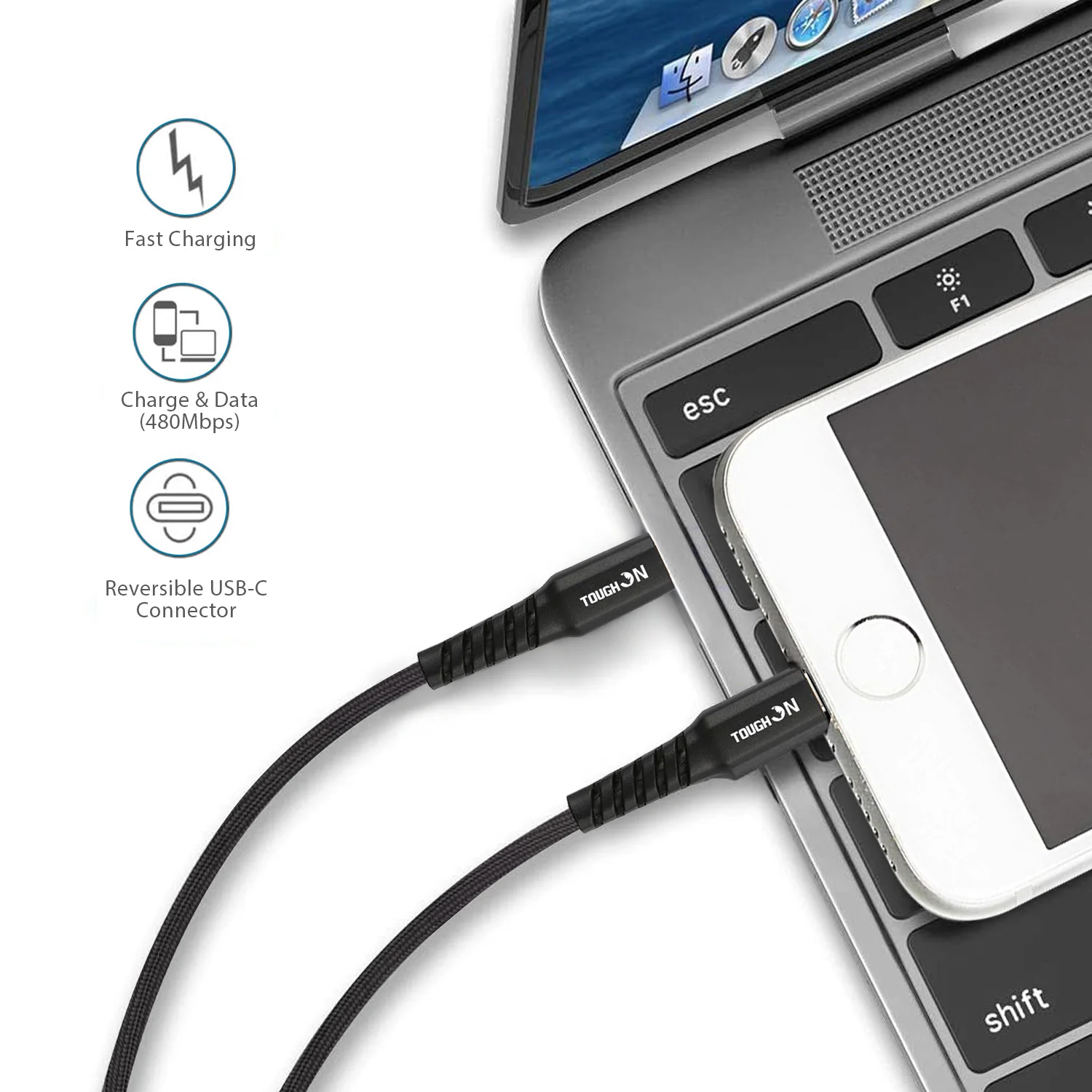 Tough on USB C to Lightning Cable 1m Black for iPhone & iPad Apple MFi Certified - Image 7