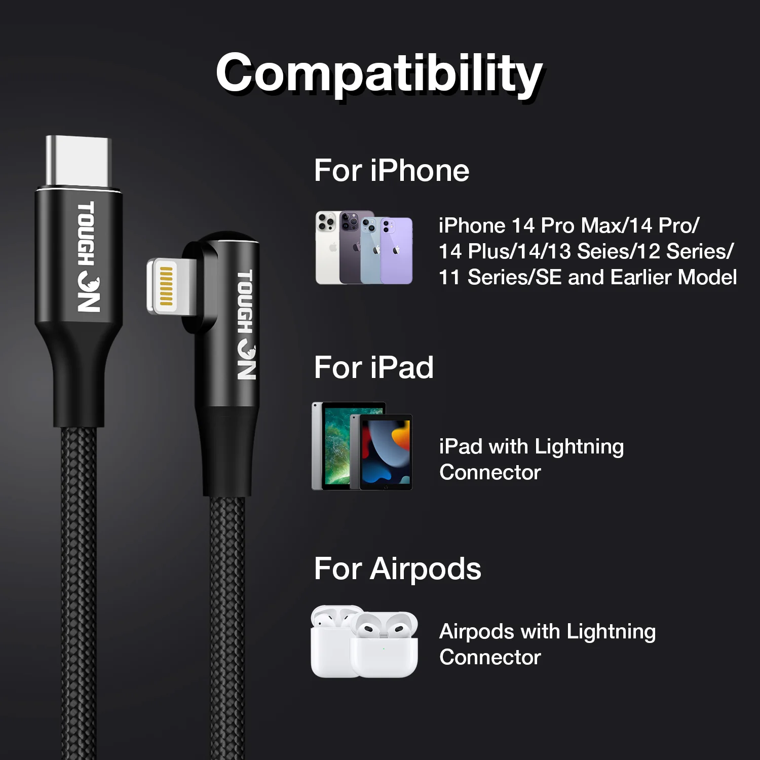 Tough On USB C to Lightning Cable 24W Right Angle Lightning Fast Charging Cable - Image 12