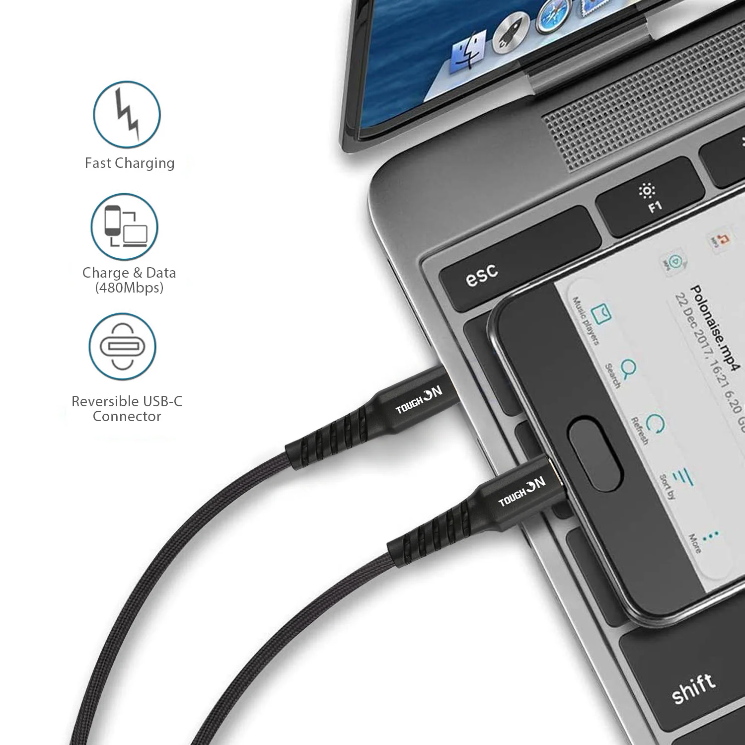 Tough on USB C to USB C Cable Type C Fast Charging 1m Black - Image 6