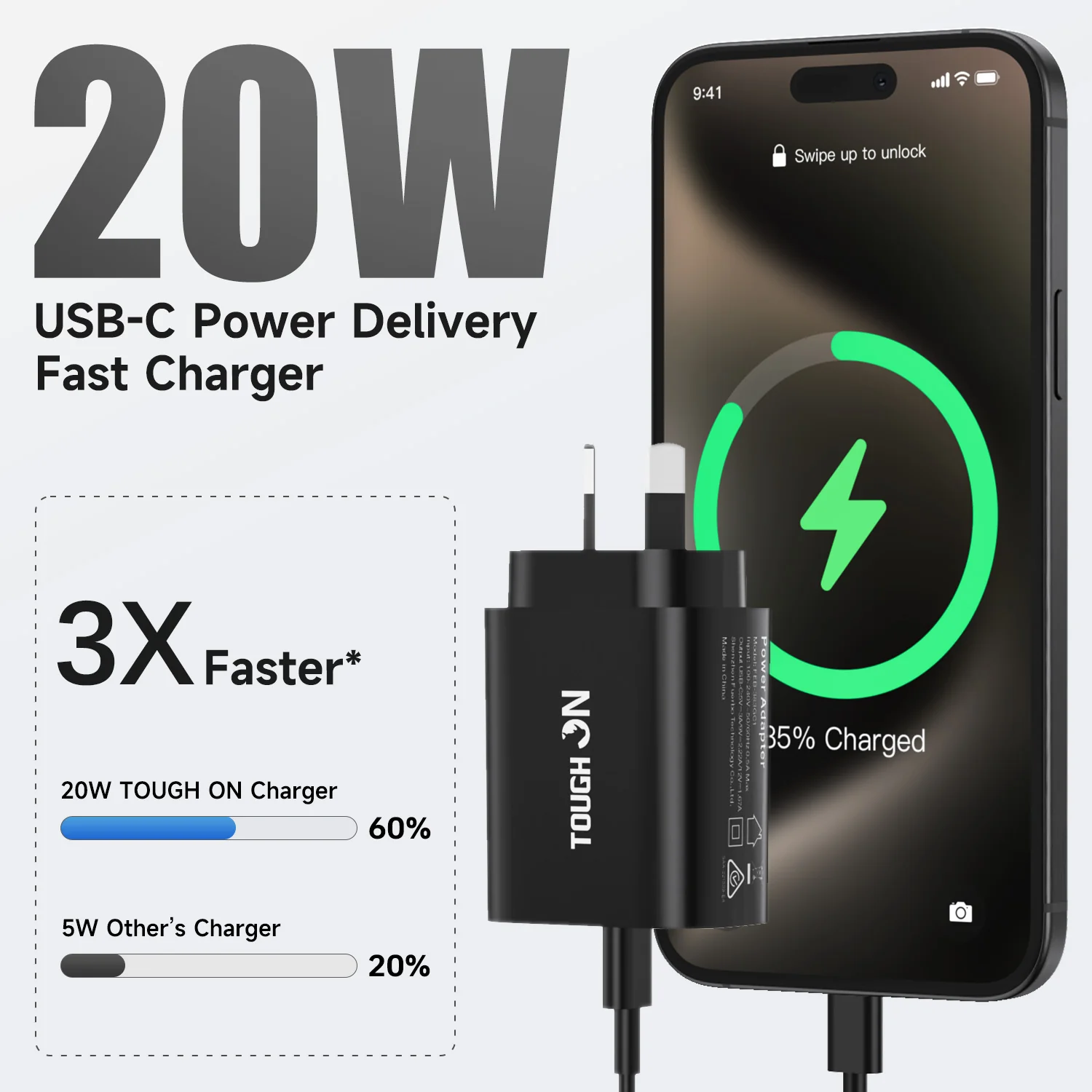 Tough On Tough Power Wall Charger 20W USB C Fast Charge PD 3.0 - Image 2