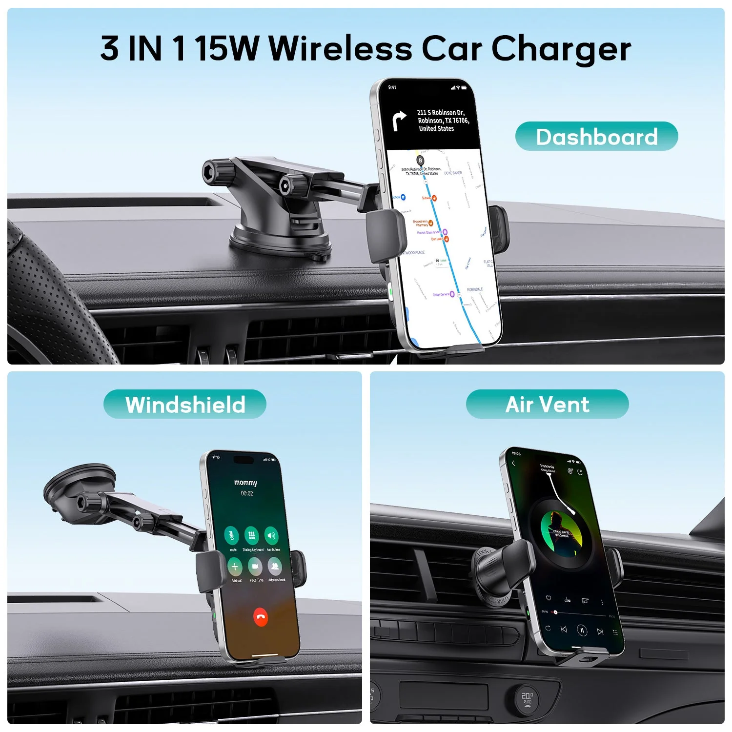 Tough On Wireless Car Charger Auto Clamping Car Phone Holder with 65W Car Adapter - Image 4