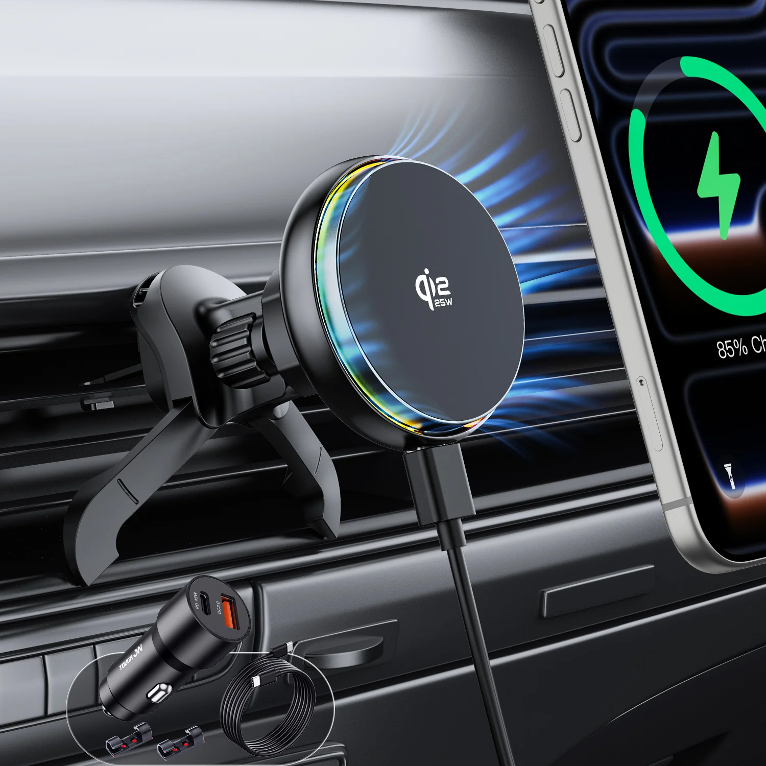 TurboCharge Qi2.2 25W Magnetic Wireless Car Charger with Active Cooling