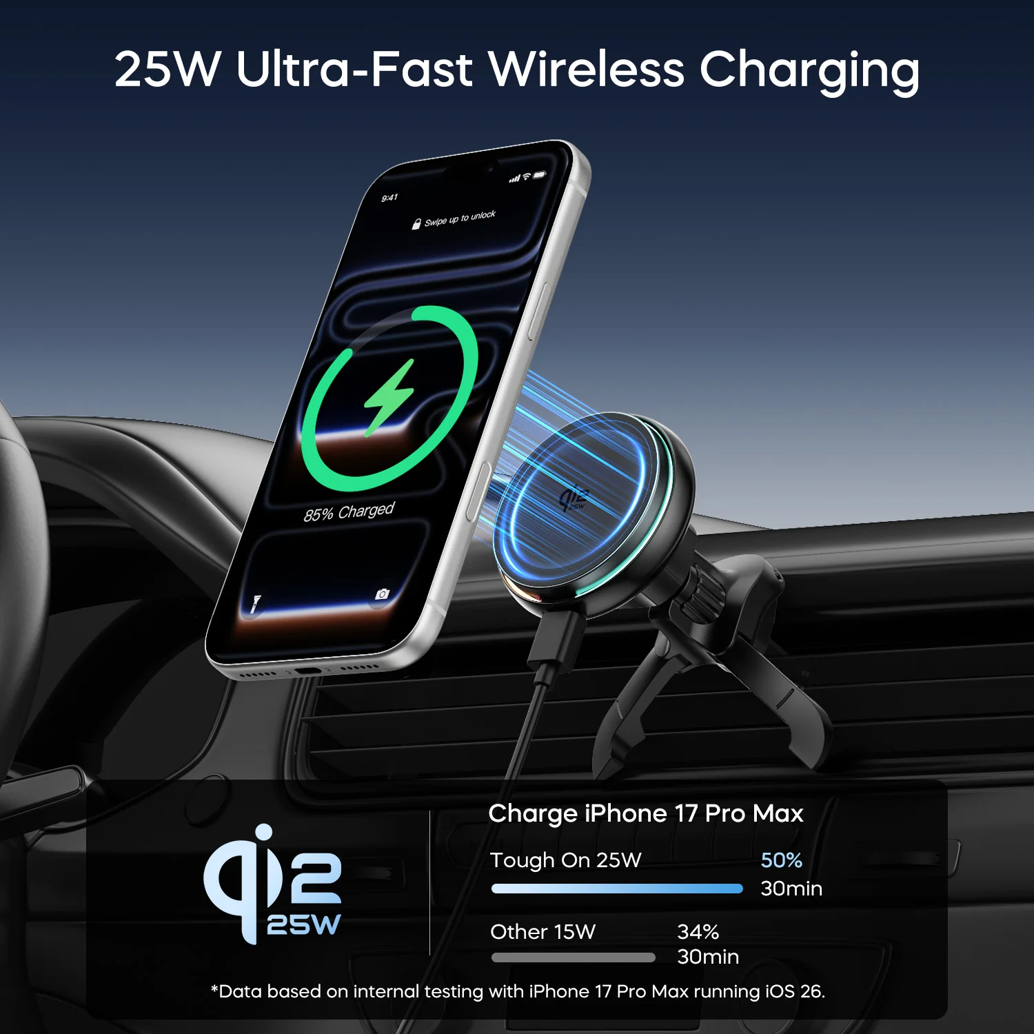 TurboCharge Qi2.2 25W Magnetic Wireless Car Charger with Active Cooling - Image 2