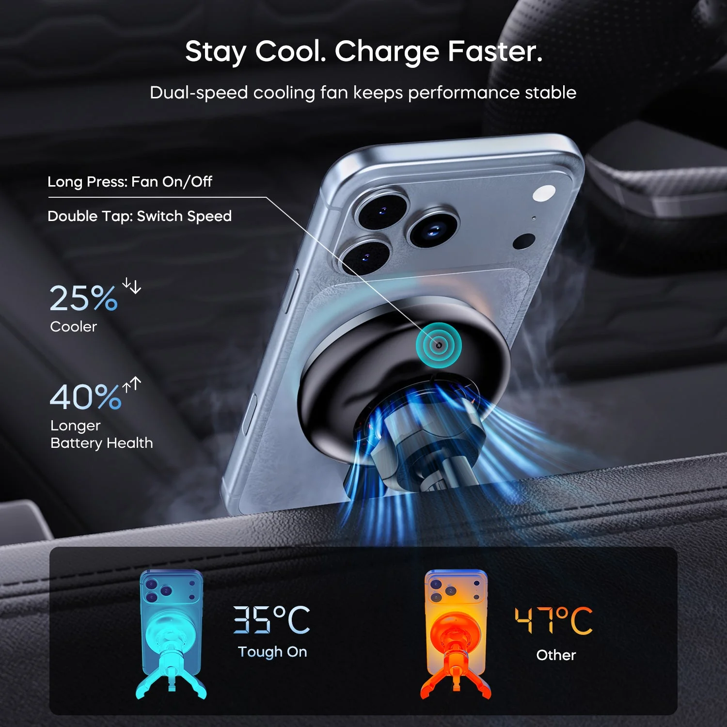 TurboCharge Qi2.2 25W Magnetic Wireless Car Charger with Active Cooling - Image 5